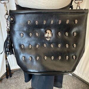 Skull Purse Black Faux Leather with Skulls Crystals